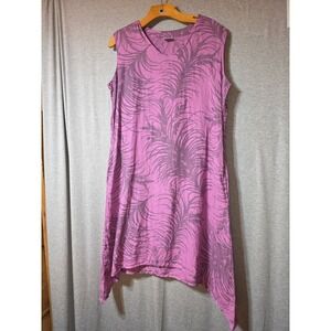 CMC Purple Tropical Print Sleeveless Handkerchief Hem Midi Dress Pockets Large